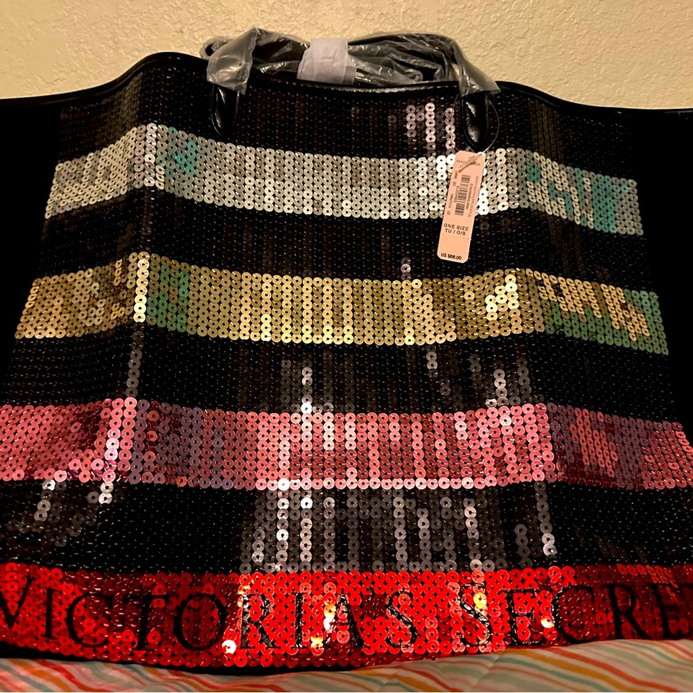 NWT Victoria’s Secret tote large with multi color sequins